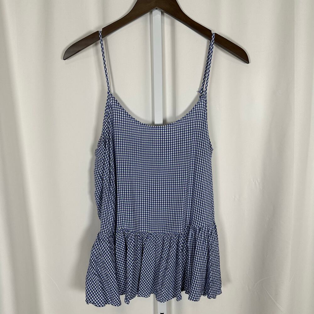 Old Navy Blue‎ Gingham Check Adjustable Strap Ruffle Top L Classic Preppy Beach - Picture 5 of 10